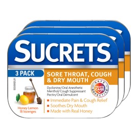 Sucrets Sucrets Sore Throat & Cough Lozenges, Honey Lemon, 18 Count (3 Pack)