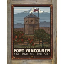 Northwest Art Mall Fort Vancouver National Historic Site Rustic Metal Print on Reclaimed Barn Wood from Travel Artwork by Artist Paul A. Lanquist 8.5" x 11.5"