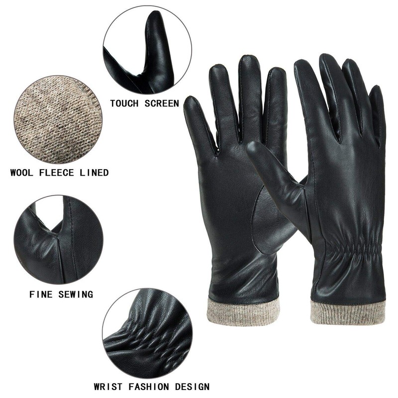 REDESS Winter Leather Gloves for Women, Wool Fleece Lined Warm