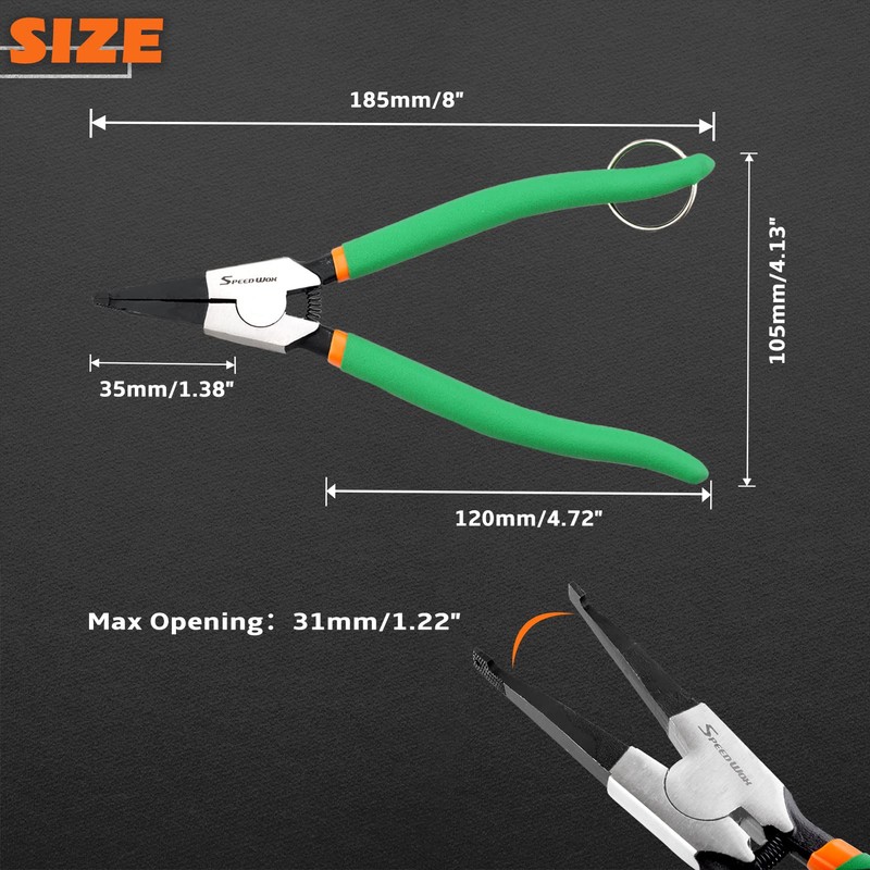 SPEEDWOX Special Angle Tip Lock Ring Pliers 8-Inch Retaining Rings