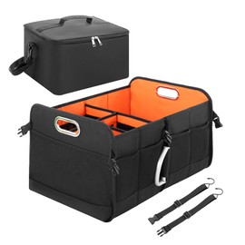 StorageWorks Trunk Organizer for SUV, Multi-Compartment Car Trunk Organizer, Car Organizer and storage with Aluminum Alloy Handle, Medium, Black and Orange, 1-Pack