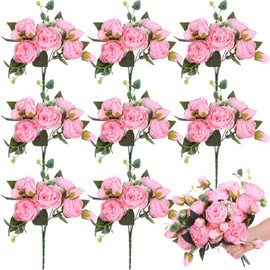 Yunsailing 8 Pack Artificial Peony Flowers Faux Silk Hydrangea Bouquet Wedding Home Table Decor Reusable Bouquet of Rose Flower for Valentine's Day Wedding(Light Pink)