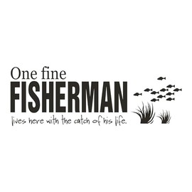 One Fine Fisherman Lives Here Fisherman's Quote Boys Room Wall Decal Design Wall Art Sticker Designs Vinyl Stickers for Home House Walls Rooms Windows Bedroom Decoration Size (12x12 inch)