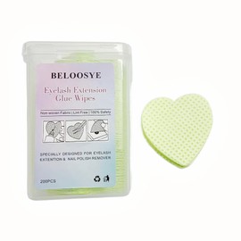 BELOOSYE Lint Free Nail Wipes, 400pcs Eyelash Extension Glue Wipes,Super Absorbent Soft Non-woven Fabric Heart Shaped Nail Remover Wipes for Lash Extension Supplies & Nail Polish Bottle(Green)