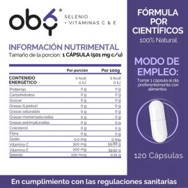 Selenio Max Concentración 120 Caps  Potenciado con Vitamina C y Vitamina E  Oby Vitaminas Mujer y Hombre  Suplemento Antioxidante 100 Natural en...   