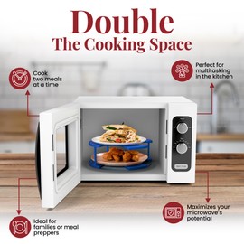 DoubleWave New Mini Blue 2 Tier Microwave Plate Stacker For Small Microwaves | BPA-Free Microwave Cool Plate And Spillover Caddy Stacker | Faster Reheating | Sturdy & Lightweight.
