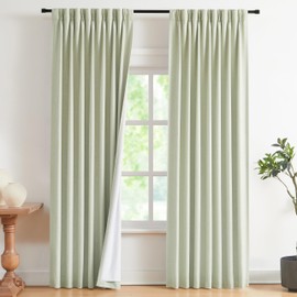 Vision Home Soft Green Pinch Pleated Full Blackout Curtains Linen Blended Room Darkening Curtain Panels 95 inch for Living Room Bedroom Thermal Insulated Pinch Pleat Drapes with Hooks 40" Wx95 Lx2