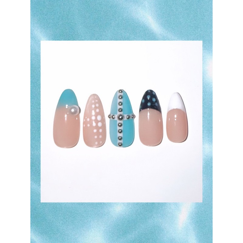 [Self-produced new product discount] Mint silver ball dot nail -