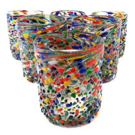 Unbranded Hand Blown Mexican Drinking Glasses ? Set of 6 Confetti Rock Tumbler Glasses (10
