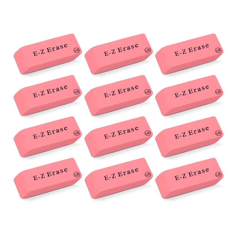 Pink Erasers, 12 Count Rectangular Eraser Bulk Pack, Latex Free