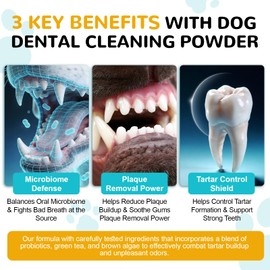 Petrivium Dental Powder for Dogs, Dog Teeth Cleaning Powder, Teeth Cleaning and Breath Fresher & Plaque and Tartar Remover with Enzyme, Probiotics. PlaqueOff Pet Tooth Cleaning 120 Grams