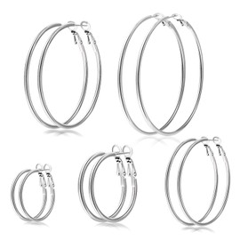 Large Silver Hoop Earrings for Women Girls,Stainless Steel Hoop Earrings Set Thin Gold Hoop Earrings Lightweight,Hypoallergenic Circle Endless Thin Hoop(30MM 40MM 50MM 60MM 70MM)
