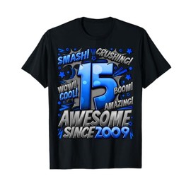 15th Birthday Comic Style Awesome since 2009 15 Year Old Boy T-Shirt