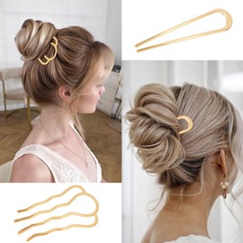 Chanaco 10Pcs French Hair Pins for Women Gold Hair Accessories Silver French Twist Hair Sticks for Buns U Shaped Hairpin for Styling Non Slip Metal Decorative Hair Comb Hairstyles for Long Thick Hair