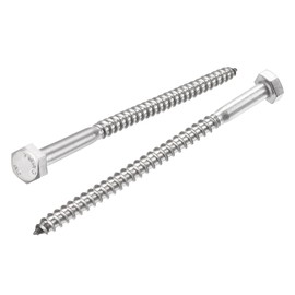 sourcing map Hex Lag Screws, M6 x 100mm 304 Stainless Steel Half Thread Self-Tapping Bolts for Wood Screw 10Pcs
