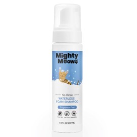 Mighty Meow Waterless Foam Shampoo for Cats – No Rinse, Dry Shampoo for Cats | Eliminates Odors | Gentle & Anti-itch | Natural & Hypoallergenic Waterless Cat Shampoo – Fragrance Free | 8 fl oz