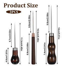 3 Pack Awl Tool Set Scratch Awl Tool with Wooden Handle Gourd Shape Pin Punching for Leather Sewing Awl Punch Hole Craft Repair Shoes Sewing Crochet DIY Handmade Stitch