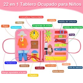 KEMIGO Juguetes Tablero Sensorial Montessori, Tablero Ocupado, Juguete de Viaje Montessori Busy Board para Aprenden la Vida, Alfabeto, número, Semana, Color