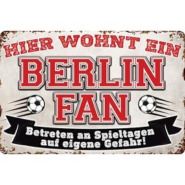 14 x 20 cm tin sign for football fans, here lives a Berlin fan – wall sign, door sign, goal sign, funny football saying, fan item