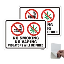 Aiuieaa No Smoking No Vaping Sign, 2 Pack Self-Adhesive No Smoking Sign for Business,