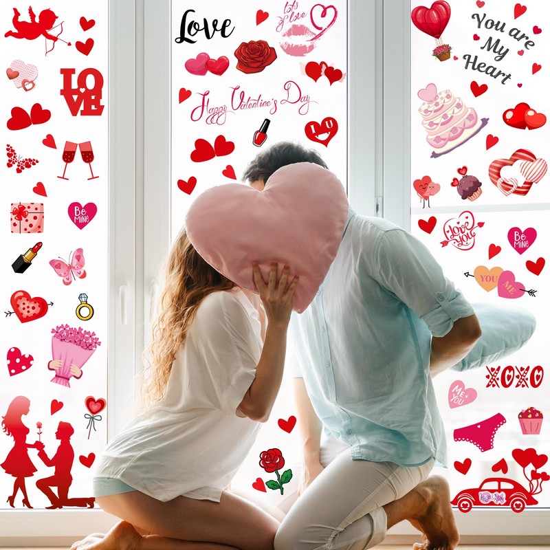 Valentines Day Decor Window clings 10 Sheet for Glass Windows