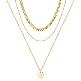 Thick Gold Chain Layered Necklace - 14K Gold Plated Gold Disc Necklace Thick Gold Chain Necklaces for Women Jewelry