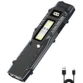 Ciwuzxs EDC Tactical Flashlight DT007, Compact 7 Mode Pocket LED Flashlight - 1500LM, USB-C Rechargeable Digital Display, IPX5 with Side Light and Clip for Everyday Carry Travel (1, Black)