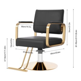 Barber Chair, Adjustable PU Cushion Salon Chair for Hair Stylist, 360° Rotatable Styling Chair with Footrest, 440lbs Heavy Duty Swivel Hydraulic Seat for Beauty Hair Salon Spa (Black & Golden)