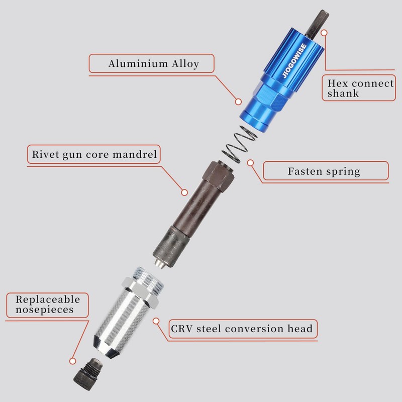 JIOGOWISE Professional Rivet Gun Adapter Kit,Electric Power Drill Rivet Attachment,Easy