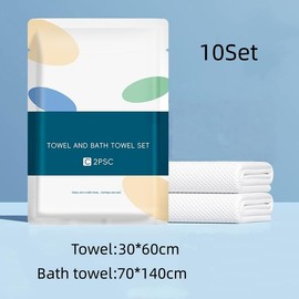 Effnny 10 Sets - Disposable Towel and Bath Towel Set, Individually Wrapped, 90GSM Thick, Soft & Highly Absorbent, 23.62"x11.81" Towels + 55.1"x27.5" Bath Towels for Travel, Hotel, Spa, Gym, Camping