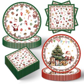 40PCS Christmas Plates And Napkins, Christmas Paper Plates Disposable Party Dinnerware Set Serves 20 Guests, Winter Merry Christmas Holiday Decorations