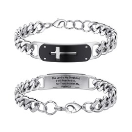 Lunvky Cross Bracelet for Men Boys, Bible Verse Silver Cross Jesus Bracelet Baptism Christian Religious Jewelry Teen Kids Gifts Ideas Male Christ Stainless Steel Bracelets Psalm 23