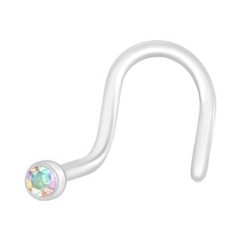 PIERCINGLINE PMFK Spiral Nose Stud with Crystal, Flexible, Piercing Nose Stud, Choice of Colours, PMFK