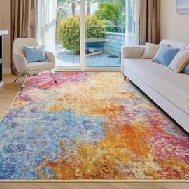 Kelarea Living Room Rug, 5x7 Modern Abstract Washable Rugs, Colorful Non Slip Low Pile Carpet, Stain Resistant Rugs for Bedroom, Dining Room, Nursery, Home Office