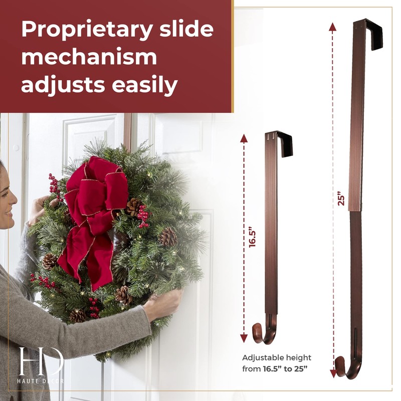 Haute Decor Adapt Adjustable Length Door Wreath Hanger with Interchangeable