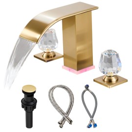 Brushed Gold Bathroom Faucet 3 Hole, 8-inch Widespread Vanity Faucet with LED Waterfall spout Gold for Bathroom Sink, Modern Vanity Faucet(Brushed Gold)