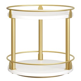 YATINEY Lazy Susan Organizer, Rotating Spice Rack, 2 Tier Spice Turntable Organizer, Industrial Turntable Spice Holder, for Kitchen Countertop and Cabinet, Compact and Versatile, White and Gold SR22DW