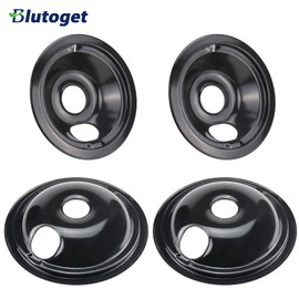 WB31M20 WB31M19 Porcelain Drip Pans by Blutoget - Compatible for GE Hotpoint Range Cooktop - Includes 2 6-Inch and 2 8-Inch Pans - 4 Pack (Black Porcelain)