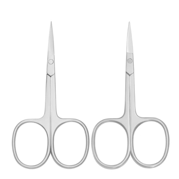 Motanar Cuticle Nail Scissors - Stainless Steel Precision Manicure Scissor - Extra Pointed Straight Curved Fingernail Scissor (Curved+Straight Kit Silver)