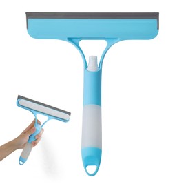 3 in 1 Window Cleaning Scraper, Window Squeegee for Shower Glass with Spray, Spray Squeegee for Glass, Mirrors, Brush All-Purpose Cleaner Tool (Blue)