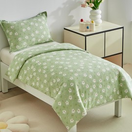 DuShow Floral Single Bedding Set For Girls and Boys,Kids Single Bed Duvet Cover and Pillowcase Set Flower Duvet Cover Set Green-135 x 200 ﻿