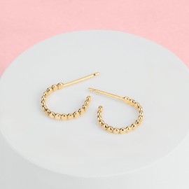 Glimmer Hoop Earrings | Gold, Rose Gold, or Silver | Mini Dotted Bead Huggie Hoops | Minimalist Everyday Jewelry (Small (11mm), 14K Gold Fill)