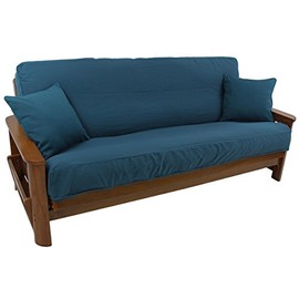 Blazing Needles Solid Twill 8" to 9" Futon Cover Set with 2 Throw Pillows (Set of 3), Full, Indigo