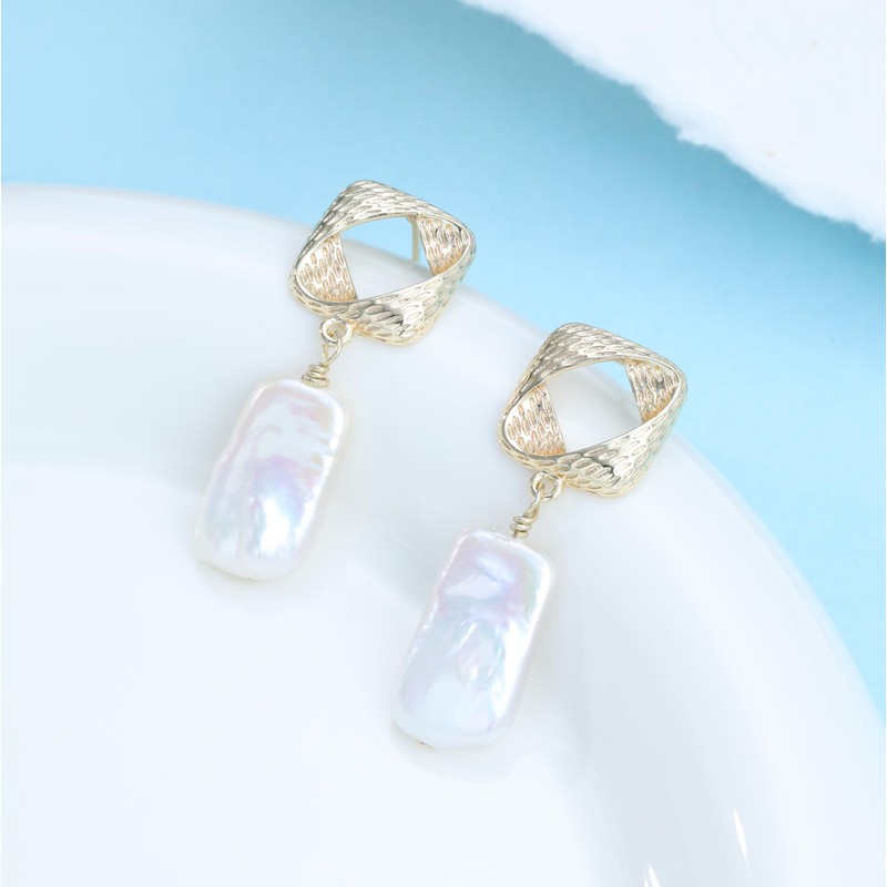 Pearl Earrings for Women 925 Sterling Silver Post 15-20mm 14K