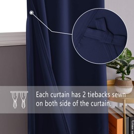 DWCN Blackout Curtains for Bedroom - 60 x 63 Inches Long Thermal Insulated & Light Blocking Grommet Window Curtains for Living Room with Tiebacks, Navy Blue, 2 Drape Panels