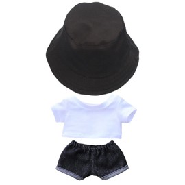 niannyyhouse 3 Piece Doll Clothes Hat + T Shirt + Pants Set of 3 for Stuffed Animals, Fisherman's Hat, White T-shirt, Jeans, Doll Baby Clothes, Cotton Doll Clothes (C-5.9 inches (15 cm)