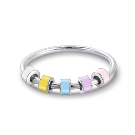LOVECOM 925 Sterling Silver Fidget Ring Anti Anxiety Ring With Colorful Enamel Beads Stress Relief Spinner Ring For Women Men Releases Anxiety Spinning Rotate Stacking Ring Jewelry Gifts Size