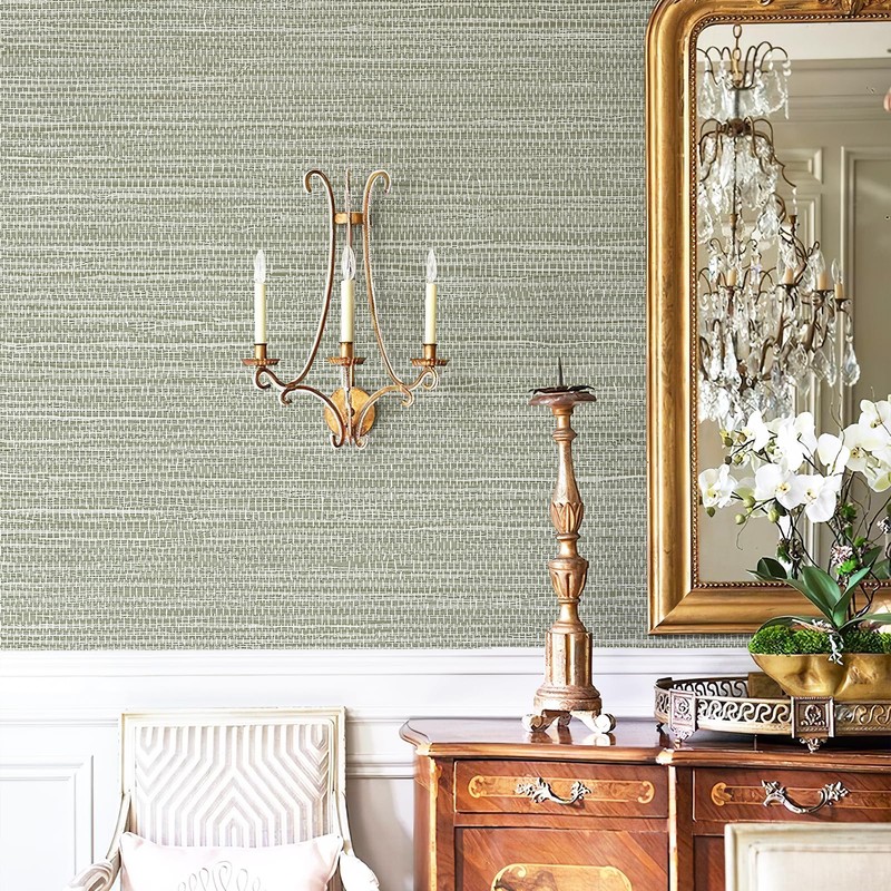 Simon&Siff Green Textured Grasscloth Peel and Stick Wallpaper 17.7"x118" Neutral