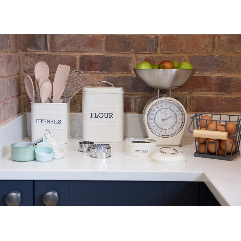 Living Nostalgia Kitchen Craft Steel Utensil Pots, Cream
