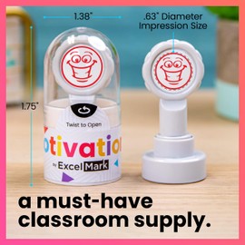 ExcelMark Teacher Stamps for Classroom – Choose from 5 Colors (Grinning Happy Face)